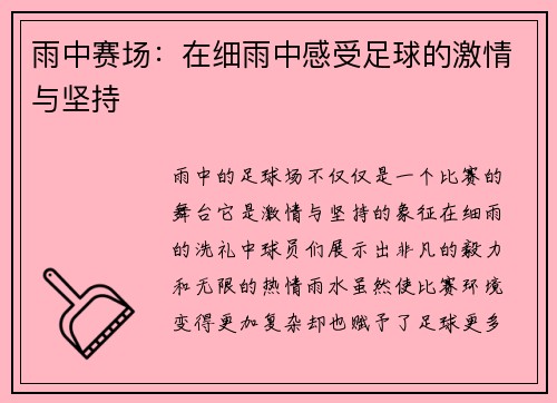 雨中赛场：在细雨中感受足球的激情与坚持