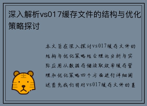 深入解析vs017缓存文件的结构与优化策略探讨